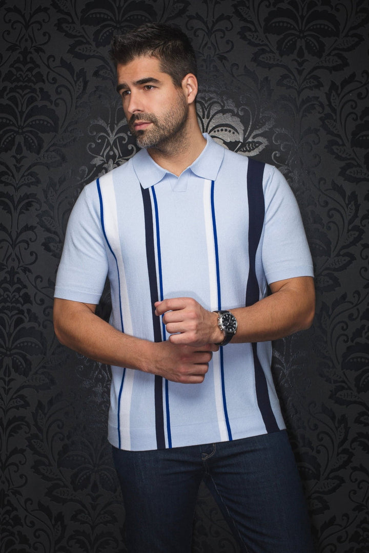 Au Noir Stretch Short-Sleeve Polo | Polo Tricot Avery Light Blue