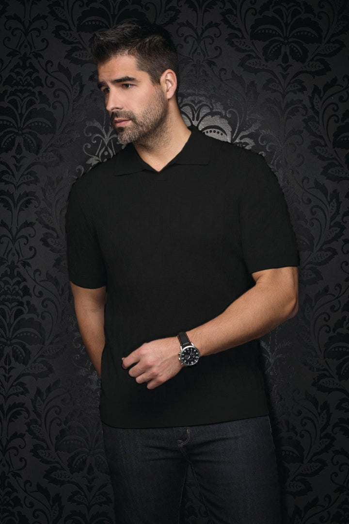 Au Noir Stretch Short-Sleeve Polo | Polo Tricot Lowick Black - Men Fashion