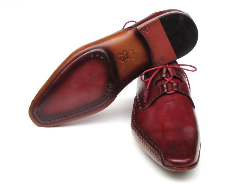 mens red soled dress shoes Paul Parkman Men's Ghillie Lacing Side Handsewn Dress Shoes - Burgundy Leather Upper and Leather Sole (ID#022-BUR)