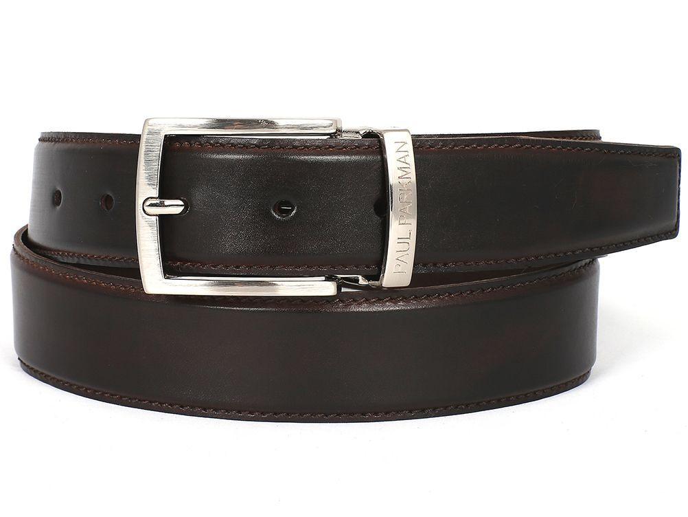 PAUL PARKMAN Men's Leather Belt Hand-Painted Dark Brown (ID#B01-DARK-B ...