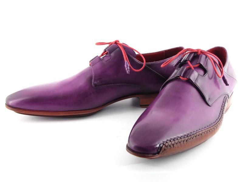 fitted lace wedding dress Paul Parkman Men's Ghillie Lacing Side Handsewn Dress Shoes - Purple Leather Upper and Leather Sole (ID#022-PURP)