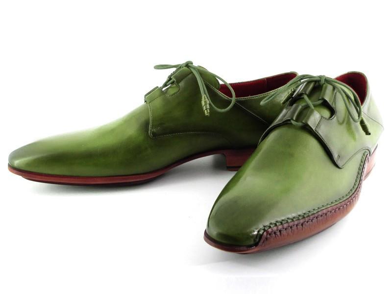 mens green dress shoes Paul Parkman Men's Ghillie Lacing Side Handsewn Dress Shoes - Green Leather Upper and Leather Sole (ID#022-GREEN)