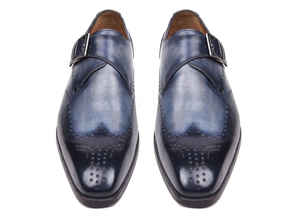 Paul Parkman Wingtip Single Monkstraps Navy (ID#98F54-NVY)