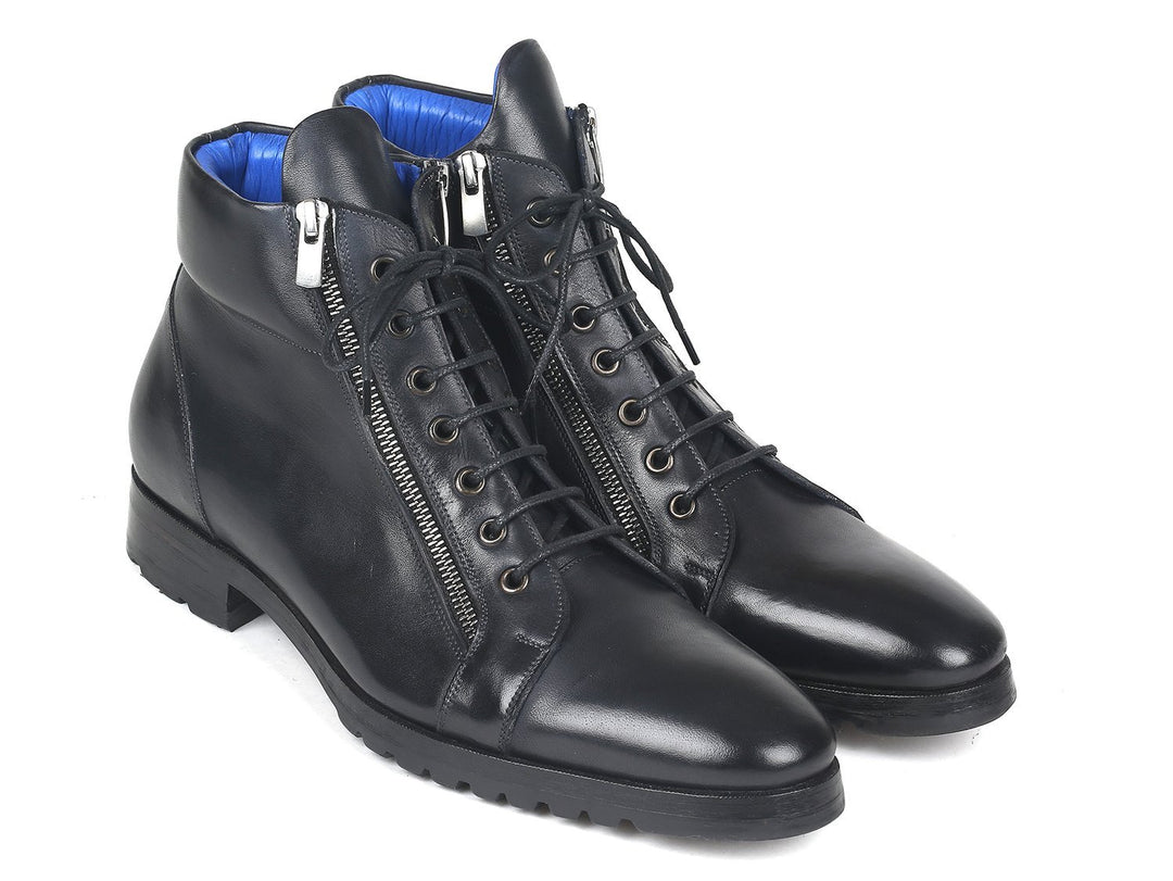 Paul Parkman Men's Side Zipper Leather Biker Boots Black (12455-BLK) '