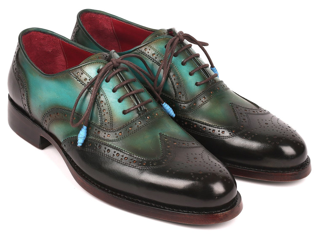 Paul Parkman Brown Green Wingtip Oxfords Goodyear Welted (ID#027