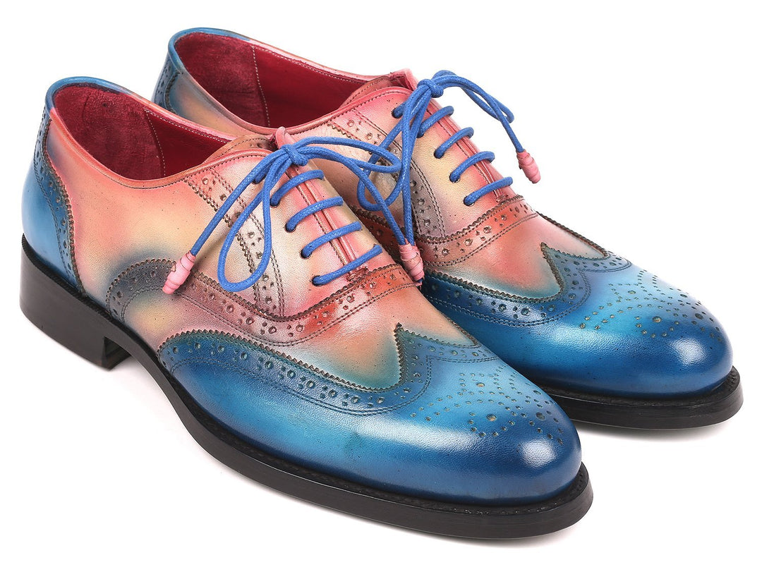 Paul Parkman Men's Goodyear Welted Wingtip Oxfords in Blue & Brown Blue & Brown / 7.5 Paul Parkman Men's Goodyear Welted Wingtip Oxfords in Blue & Brown Blue & Brown / 7.5