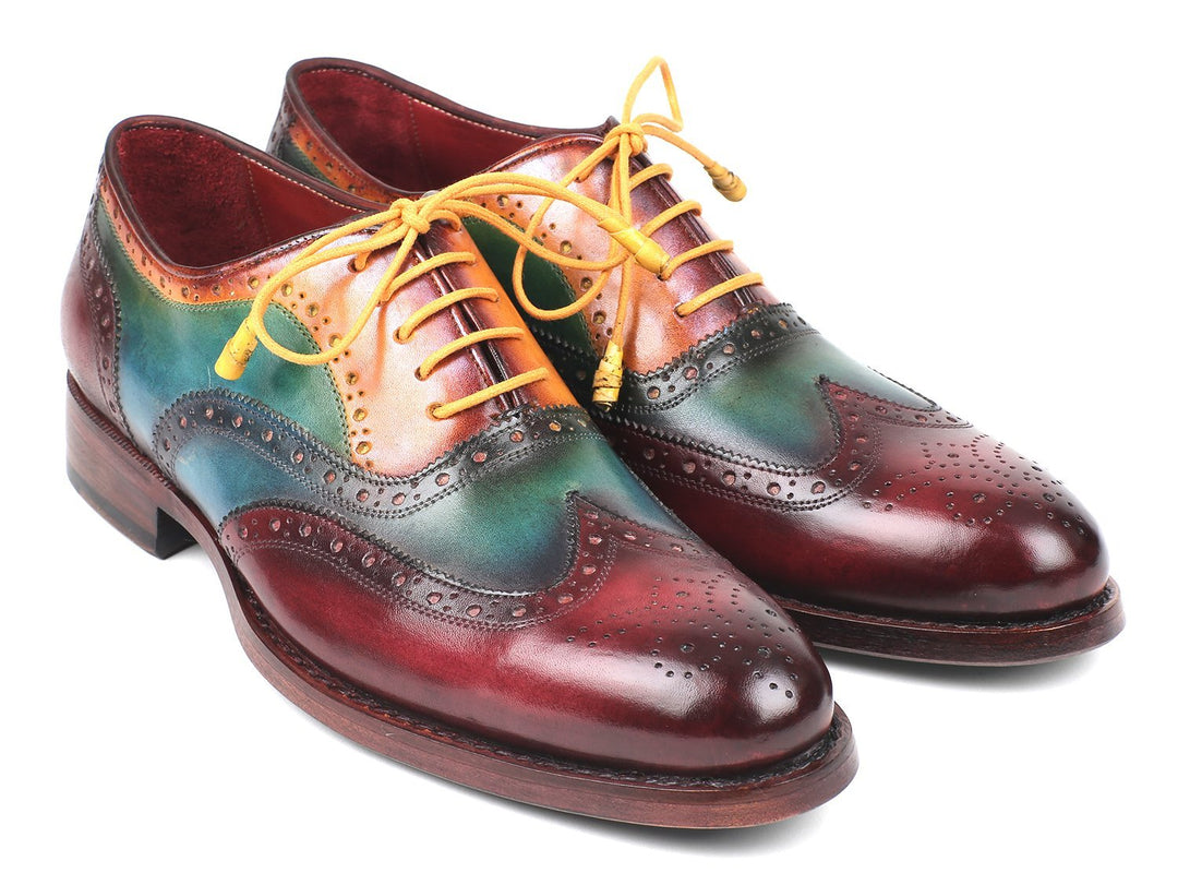 goodyear welted dress shoes Paul Parkman Men's Goodyear Welted Wingtip Oxfords in Blue & Brown Blue & Brown / 12